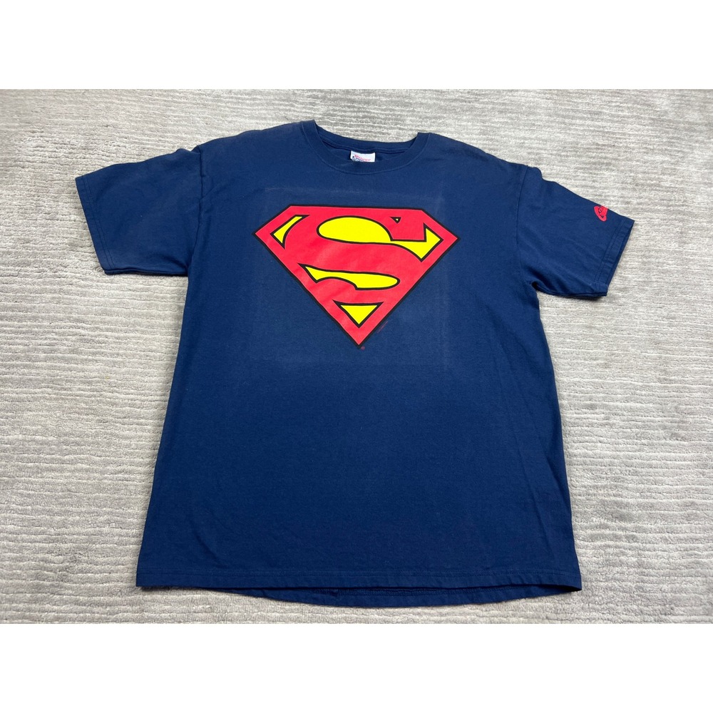 Hanes T-Shirt Mens L Navy Blue Superman Shield Graphic Graphitti Heavyweight Tee